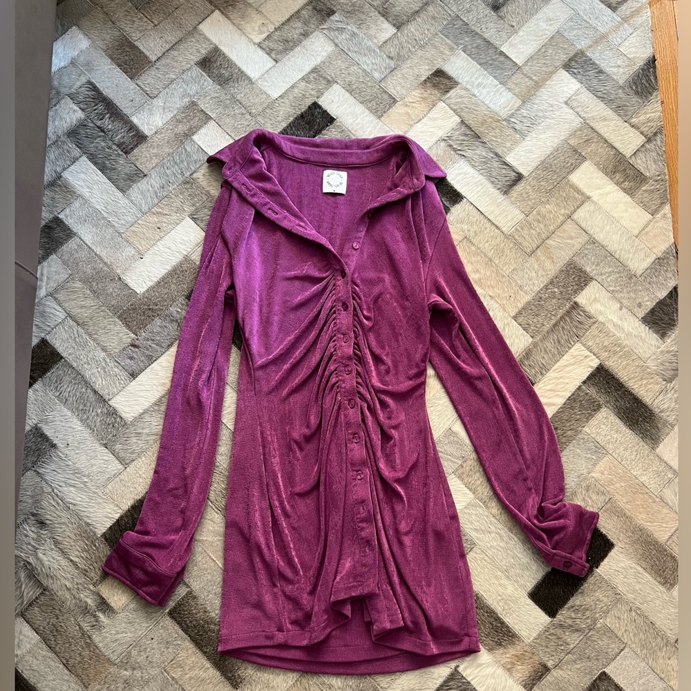 With Jean Fuschia Button Up Mini Dress